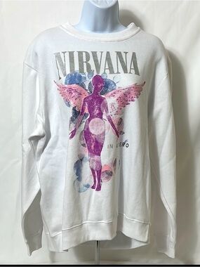 Nirvana White Graphics on Front Pullover Sweatshirt Long Sleeve Women’s XS Top